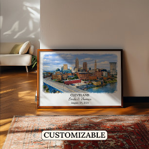 Poster Cartaz de Cleveland Ohio, Aquarela, Personalizado