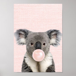 POSTER CARTAZ DE COALA SOPRANDO CHICLETE ROSA