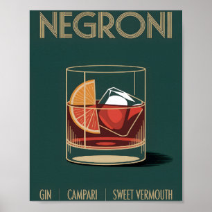 Poster Cartaz de Cocktail Negroni Vintage para Bar em Cas