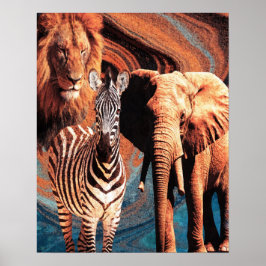 Poster Cartaz de Colagem de Animal Selvagem Retro