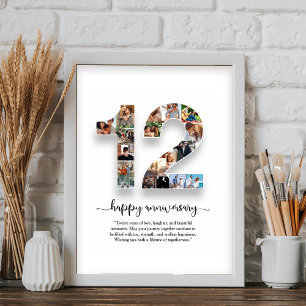 Poster Cartaz de Colagem de Fotos de 12º Aniversário
