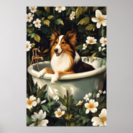 Poster Cartaz de Collie na Banheira, Cartaz Engraçado de