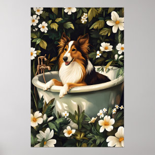 Poster Cartaz de Collie na Banheira, Cartaz Engraçado de