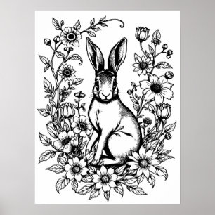 Poster Cartaz de Colorir Coelho Art Nouveau 2