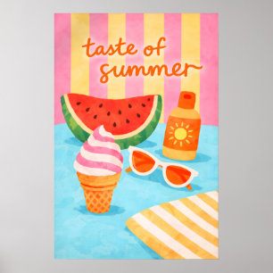 Poster Cartaz de comida de praia de verão retrô, Tropical