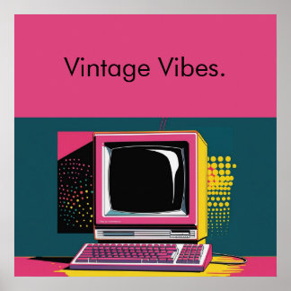 Poster Cartaz de Computador Vintage de Arte Moderna Rosa