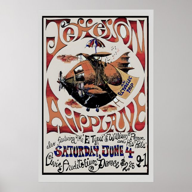 Poster Cartaz de Concerto da Jefferson Air Plane 1966 Imp (Frente)