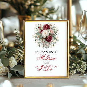 Poster Cartaz de Contagem Regressiva Blush Burgundy Premi