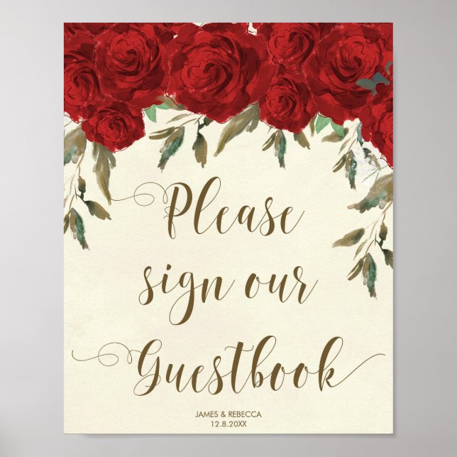 Pôster cartaz de convidados de casamento floral de rosas  (Frente)