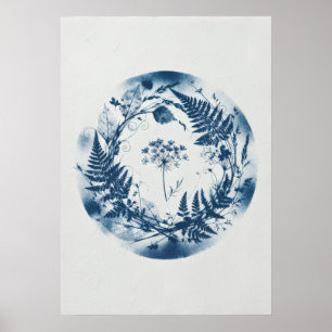 Poster Cartaz de Coroa de Samambaia Indigo Botânica em Ci