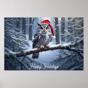 Poster Cartaz de Coruja com Chapéu de Papai Noel