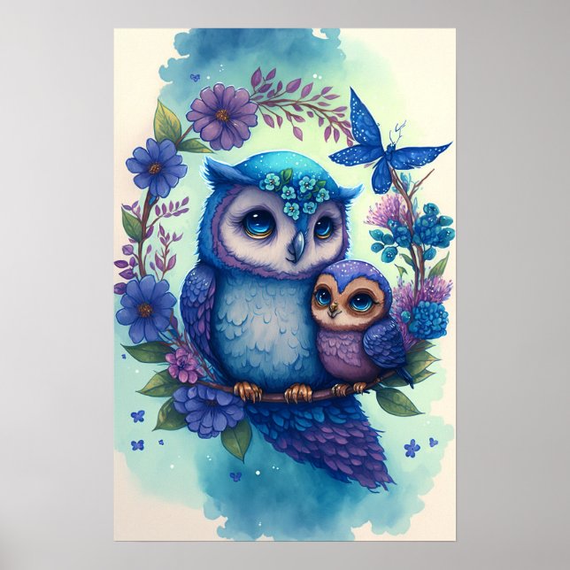 Poster Cartaz de Coruja Mãe e Bebê - Nestling (Frente)