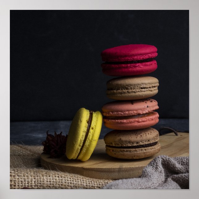 Poster Cartaz de cozinha de Macarons Doces Macarons Verme (Frente)