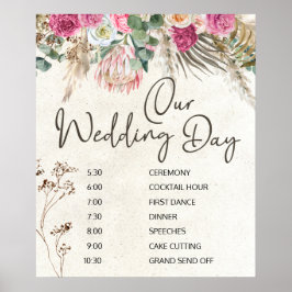 Poster Cartaz de Cronograma de Casamento Floral Boho Past