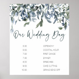 Poster Cartaz de Cronograma de Casamento Floral Verde Pra