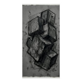 Pôster Cartaz de Cubos Geométricos de Carvão Abstrato
