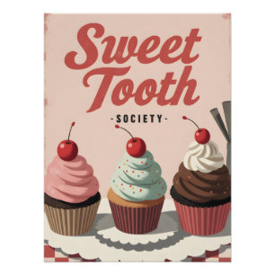 Pôster Cartaz de Cupcake Vintage – Arte de Parede de Pada