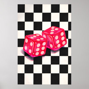 Poster Cartaz de Dados Rosa, Arte de Parede de Cassino Re