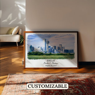 Poster Cartaz de Dallas Texas, Aquarela, Personalizado