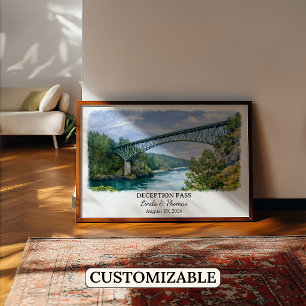 Poster Cartaz de Deception Pass Washington, Aquarela, Cus