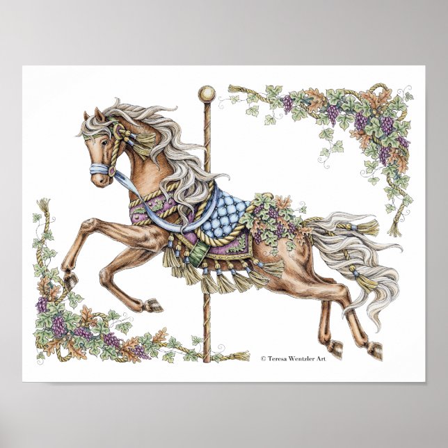 Pôster Cartaz de desenho a caneta e tinta de cavalo de ca (Frente)