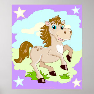Pôster Cartaz de desenho animado de cavalo feliz