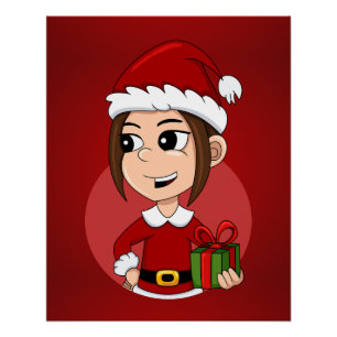 Pôster cartaz de desenho animado de menina de natal