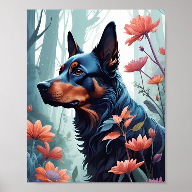 Poster Cartaz de Design de Cachorro Floral (Frente)