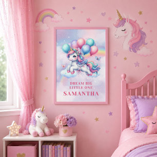Poster Cartaz de Dia Mágico de Unicórnio Rosa Roxo Brilha