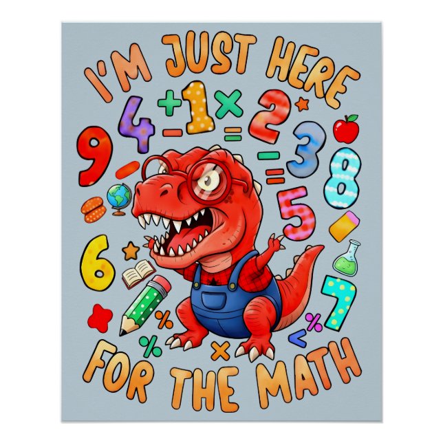 Pôster Cartaz de dinossauro de matemática engraçado para  (Frente)