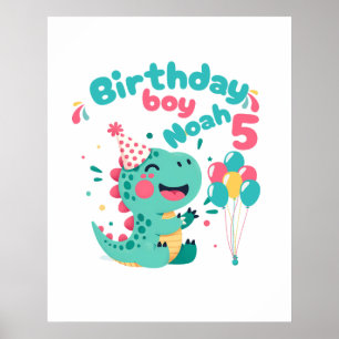Poster Cartaz de Dinossauro para Menino no Aniversário co