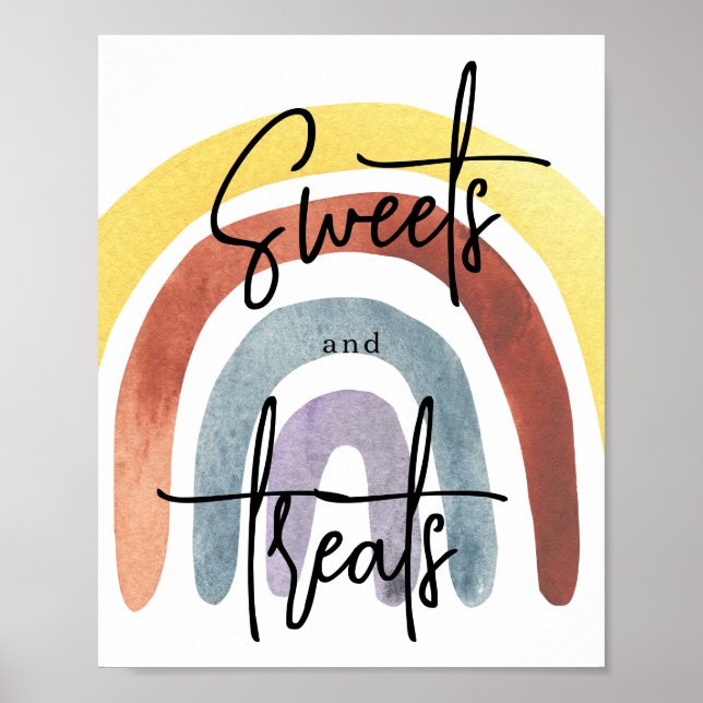 Poster Cartaz de Doces e guloseimas Arco-íris Boho Aquare (Frente)