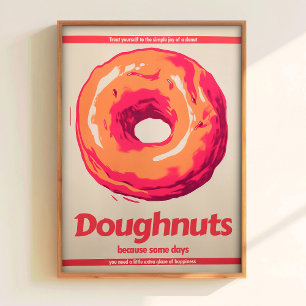 Poster Cartaz de Donut Arte de Cozinha Retro Cartaz de Co