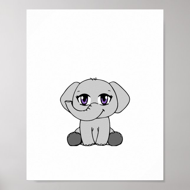 Poster Cartaz de Elefante Bebê em Estilo Chibi (Frente)