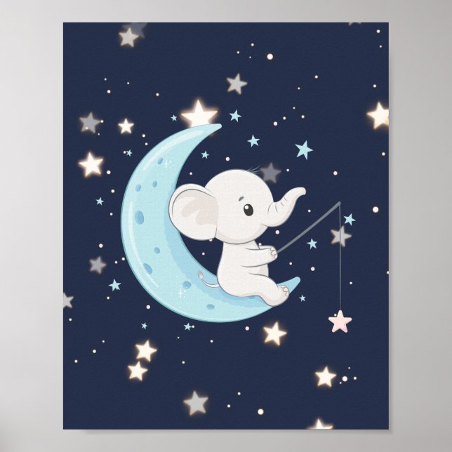 Poster Cartaz de Elefante Bebê Pescando Estrelas (Frente)