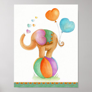 Pôster Cartaz de elefante de circo marrom verde para berç