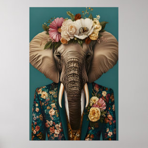 Poster Cartaz de Elefante de Terno, Retrato de Elefante