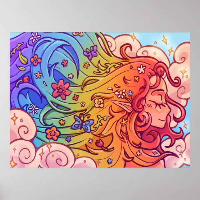 Poster Cartaz de Elfo com Cabelo Arco-íris Caprichoso (Frente)
