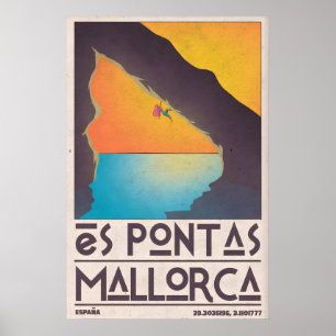 Poster Cartaz de Es Pontas Climbing Retro Viagem em Mallo
