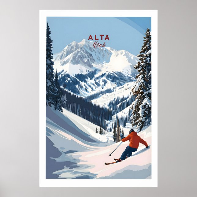 Poster Cartaz de Esqui Alta Utah - Parede de Montanha de  (Frente)