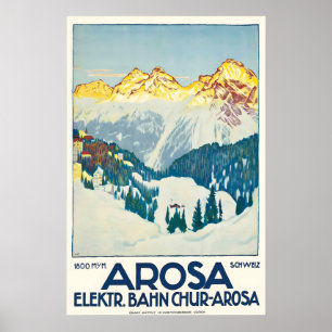 Poster Cartaz de Esqui Antigo Arosa Graubünden Suíça