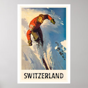 Poster Cartaz de Esqui Antigo da Suíça