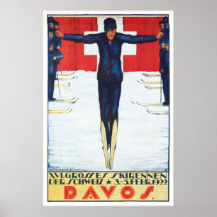 Poster Cartaz de Esqui Antigo Davos Ski Racing Suíça