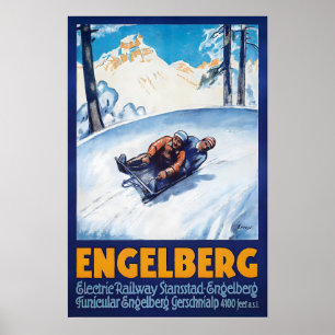 Poster Cartaz de Esqui Antigo de Engelberg Suíça - Enquad