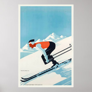 Poster Cartaz de Esqui Antigo de Grenoble França - Impres