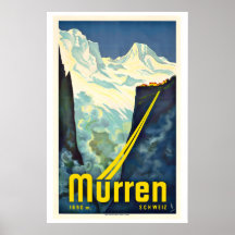 Cartaz de Esqui Antigo de Mürren Suíça