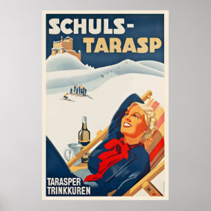 Poster Cartaz de Esqui Antigo do Castelo de Tarasp Scuol