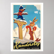 Cartaz de Esqui Antigo Kandersteg Suíça