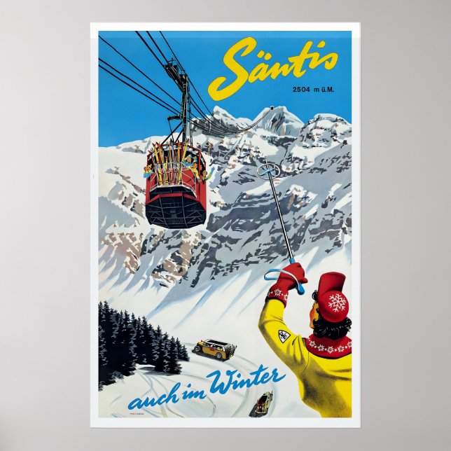 Poster Cartaz de Esqui Antigo Säntis Suíça - Enquadrado (Frente)