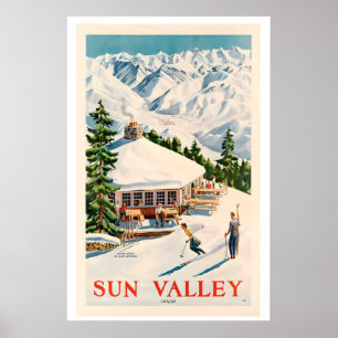Poster Cartaz de Esqui Antigo Sun Valley Idaho Mount Bald